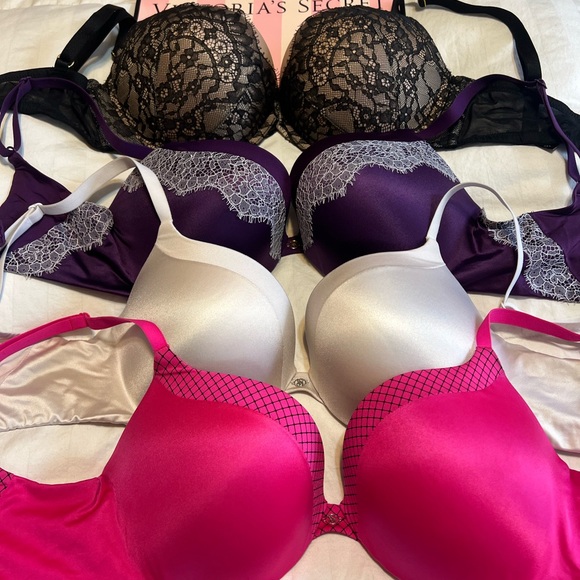Victoria’s Secret bras white or pink or purple 32D black lace 32 DD - Picture 2 of 3